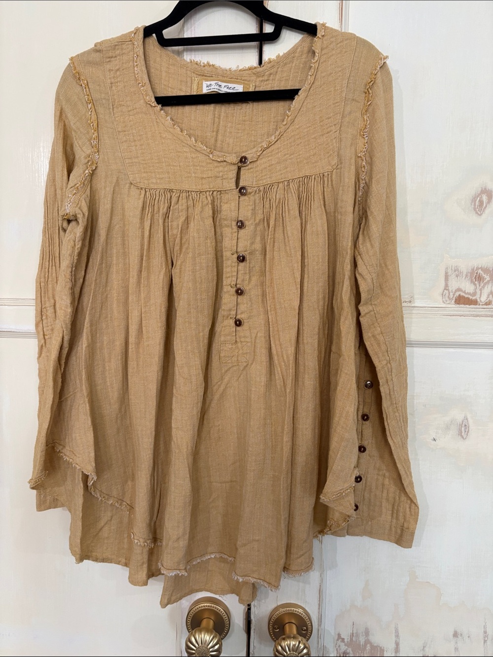Camel/Tan Gauze Button-Front Peasant Tunic